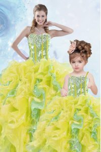 Fine Beading and Ruffles and Sequins Sweet 16 Quinceanera Dress Multi-color Lace Up Sleeveless Floor Length