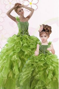 One Shoulder Sleeveless Organza Vestidos de Quinceanera Beading and Ruffles Lace Up