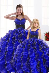 Fashionable Royal Blue Sweetheart Lace Up Beading and Appliques and Ruffles Sweet 16 Dress Sleeveless