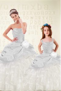 Sweetheart Sleeveless Organza and Taffeta Quinceanera Gown Beading and Ruffled Layers and Hand Made Flower Lace Up