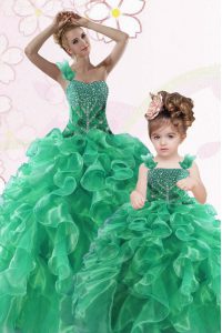 Fabulous One Shoulder Floor Length Ball Gowns Sleeveless Green Sweet 16 Dresses Lace Up