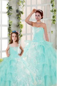 Fitting Aqua Blue Sleeveless Beading and Ruffled Layers and Ruching Floor Length Ball Gown Prom Dress