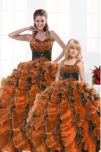 Sweetheart Sleeveless Lace Up Quinceanera Gown Orange Organza