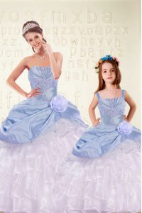Fantastic Ruffled Floor Length Ball Gowns Sleeveless Light Blue Quinceanera Gowns Lace Up