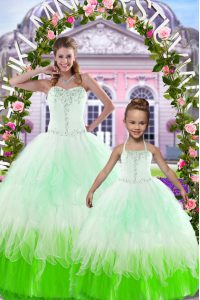 Floor Length Lace Up Quinceanera Dress Multi-color for Military Ball and Sweet 16 and Quinceanera with Beading
