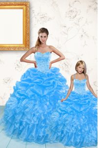 Beading and Ruffles and Pick Ups Vestidos de Quinceanera Baby Blue Lace Up Sleeveless Floor Length