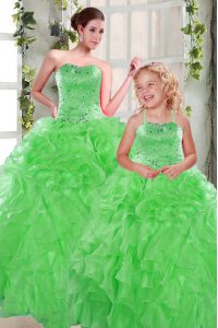 Cute Organza Sweetheart Sleeveless Lace Up Beading and Ruffles Sweet 16 Dress in Green