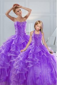 Unique Sweetheart Sleeveless Organza Vestidos de Quinceanera Beading and Ruffled Layers Lace Up