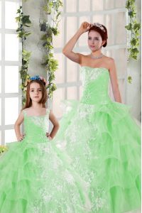 Organza Lace Up Strapless Sleeveless Floor Length Ball Gown Prom Dress Beading and Ruffled Layers and Ruching