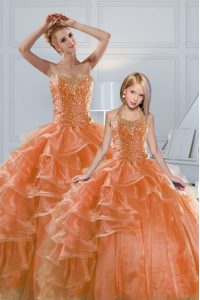 Admirable Sweetheart Sleeveless Organza Quince Ball Gowns Beading and Ruffled Layers Lace Up