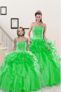 Best Organza Lace Up Sweetheart Sleeveless Floor Length Quince Ball Gowns Beading and Pick Ups