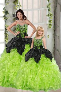 Luxurious Green Lace Up Sweetheart Beading and Ruffles Sweet 16 Dresses Organza Sleeveless