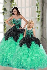 Eye-catching Floor Length Ball Gowns Sleeveless Apple Green Sweet 16 Dresses Lace Up