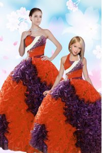 Charming Multi-color Fabric With Rolling Flowers Lace Up Vestidos de Quinceanera Sleeveless Floor Length Beading and Sequins