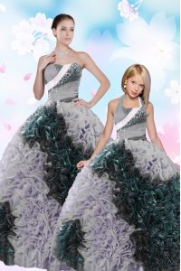 Modern Sweetheart Sleeveless Quinceanera Gowns Floor Length Sequins and Pick Ups Multi-color Taffeta