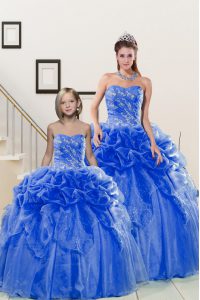 Blue Lace Up Sweetheart Beading and Pick Ups Quinceanera Gown Organza Sleeveless