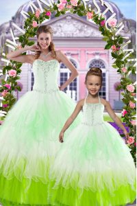 Super Sleeveless Floor Length Beading Lace Up Sweet 16 Dresses with Multi-color