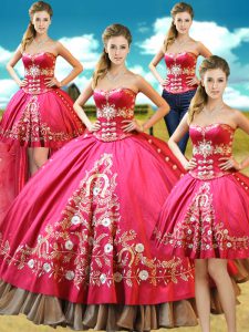 Sexy Four Piece Hot Pink Sleeveless Beading and Embroidery Floor Length 15 Quinceanera Dress