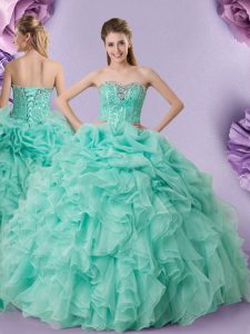 Trendy Sleeveless Lace Up Floor Length Beading and Ruffles and Pick Ups Quince Ball Gowns