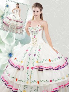 Noble Ruffled Floor Length White 15th Birthday Dress Sweetheart Sleeveless Lace Up