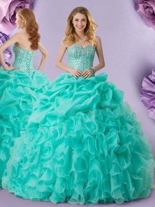 Fashion Organza Sleeveless Floor Length Quinceanera Dama Dress and Beading and Ruffles and Pick Ups