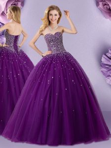 Luxurious Dark Purple Sweetheart Lace Up Beading Quinceanera Dresses Sleeveless