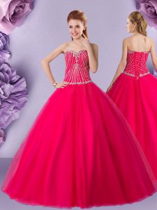 Floor Length Hot Pink Quinceanera Dresses Sweetheart Sleeveless Lace Up