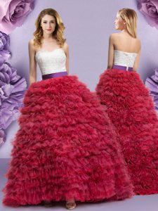 Super Wine Red Tulle Lace Up Sweetheart Sleeveless Floor Length 15 Quinceanera Dress Lace and Ruffled Layers