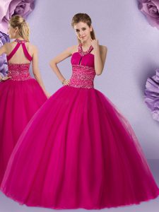 Halter Top Sleeveless Beading Lace Up Quinceanera Gown