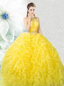 Glamorous Scoop Yellow Sleeveless Organza Zipper Sweet 16 Quinceanera Dress for Military Ball and Sweet 16 and Quinceanera