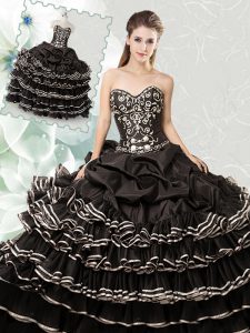 Amazing Black Ball Gown Prom Dress Military Ball and Sweet 16 and Quinceanera and For with Beading and Ruffled Layers and Pick Ups Sweetheart Sleeveless Lace Up