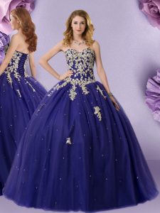 Popular Floor Length Lace Up Quinceanera Dresses Navy Blue for Military Ball and Sweet 16 and Quinceanera with Beading