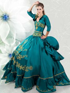 Lovely Sweetheart Sleeveless Taffeta Quince Ball Gowns Beading and Embroidery Lace Up