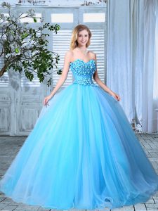 Glorious Baby Blue Lace Up Sweetheart Appliques Quinceanera Dresses Organza Sleeveless