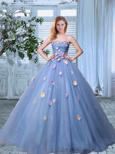 Lavender Lace Up Ball Gown Prom Dress Appliques Sleeveless Floor Length