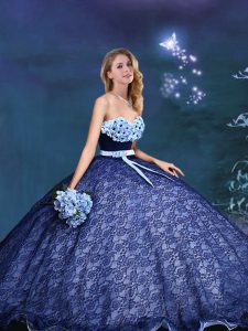 Cute Royal Blue 15th Birthday Dress Prom and For with Appliques and Bowknot Sweetheart Sleeveless Lace Up