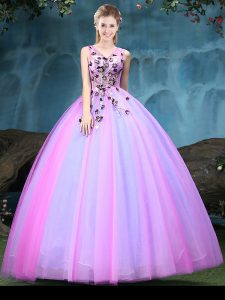 Unique Multi-color Sleeveless Tulle Lace Up Sweet 16 Quinceanera Dress for Military Ball and Sweet 16 and Quinceanera