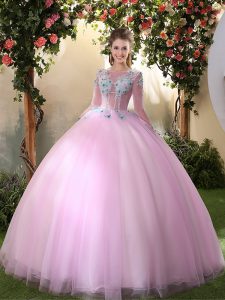 Discount Scoop Long Sleeves Tulle Sweet 16 Dresses Appliques Lace Up