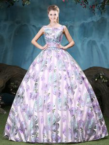 Graceful Straps Appliques and Pattern Quinceanera Dress Multi-color Lace Up Sleeveless Floor Length