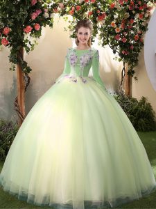 Exceptional Scoop Long Sleeves Tulle 15 Quinceanera Dress Appliques Lace Up