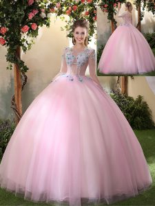 Scoop Long Sleeves Tulle Sweet 16 Dresses Appliques Lace Up