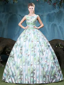 Straps Tulle Sleeveless Floor Length Quinceanera Gown and Appliques and Pattern