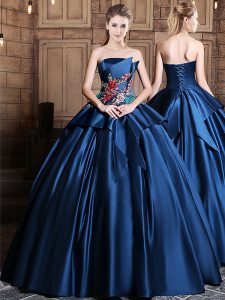 Custom Fit Satin Sleeveless Floor Length Sweet 16 Quinceanera Dress and Appliques