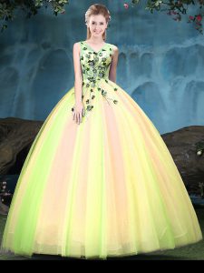 Customized Multi-color Sleeveless Appliques Floor Length 15 Quinceanera Dress