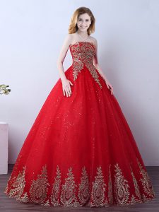 Simple Sequins Floor Length Ball Gowns Sleeveless Red Ball Gown Prom Dress Lace Up