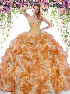 Trendy Multi-color Lace Up 15 Quinceanera Dress Beading and Ruffles Sleeveless Floor Length