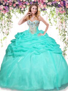 Apple Green Lace Up Sweetheart Beading and Pick Ups Quinceanera Dama Dress Organza Sleeveless