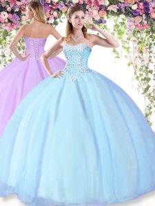 New Arrival Light Blue Lace Up Quinceanera Dress Beading Sleeveless Floor Length