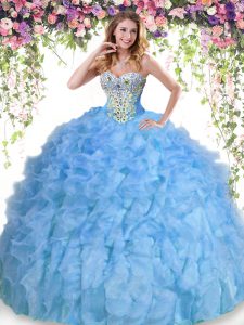 Glamorous Baby Blue Sleeveless Beading and Ruffles Floor Length Quince Ball Gowns