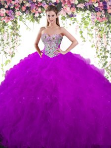 Chic Eggplant Purple Lace Up Sweetheart Beading Ball Gown Prom Dress Tulle Sleeveless